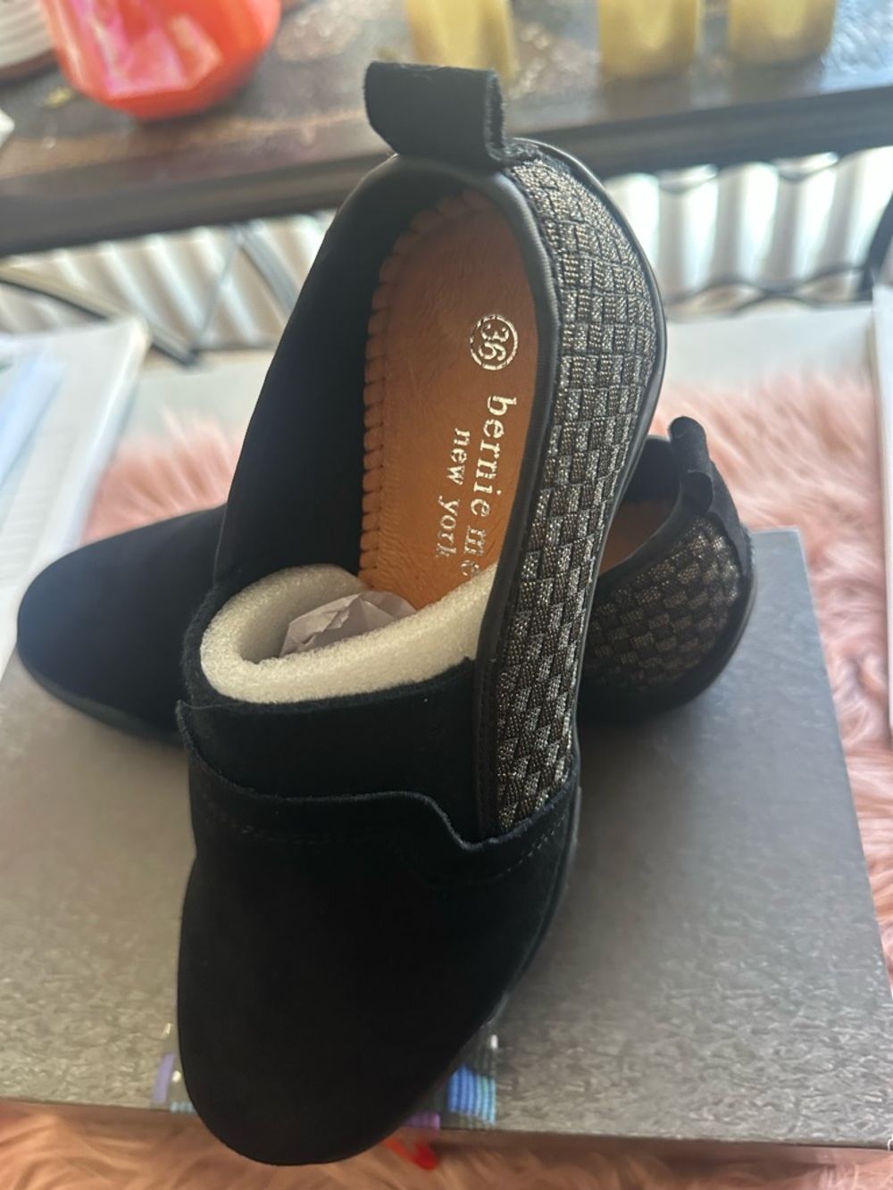 Bernie Mev. Black/Gold Shimmer  Slip-On Loafers